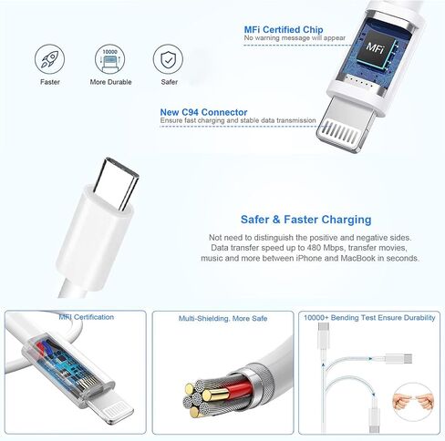 iPhone Car Charger, Dual USB C Fast Car Charger[Apple MFi Certified] 40W Type C Apple Car Charger with 2pack USBC-Lightning Cable + PD iPhone Charger Fast Charging for iPhone 14/13 Pro Max/12/11/iPad in Kuwait