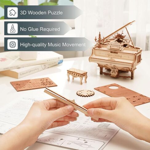 ROKR 3D Puzzles for Adults 1:20 Scale Piano Model Kit with Base 223pcs Wooden Music Box Building Kit Gift for Men Women Hobby for Adults in Saudi Arabia
