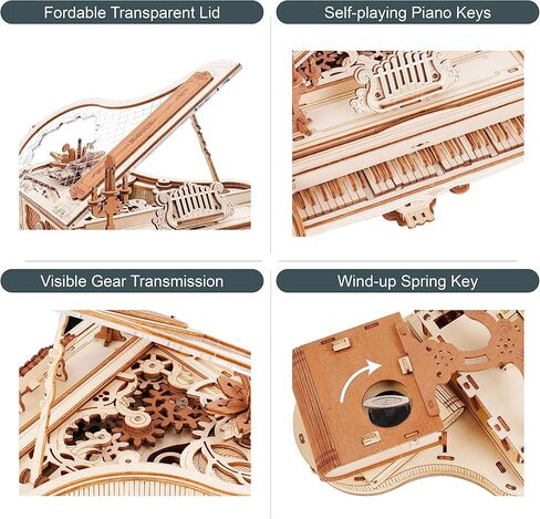 ROKR 3D Puzzles for Adults 1:20 Scale Piano Model Kit with Base 223pcs Wooden Music Box Building Kit Gift for Men Women Hobby for Adults in Saudi Arabia