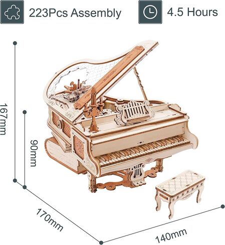 ROKR 3D Puzzles for Adults 1:20 Scale Piano Model Kit with Base 223pcs Wooden Music Box Building Kit Gift for Men Women Hobby for Adults in Saudi Arabia