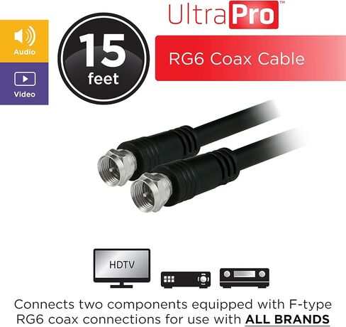 UltraPro RG6 Coaxial Cable 3ft. Black, F-Type Connectors, Double Shielded Coax, Input Output, Ideal for TV Antenna, Satellite, DVR VCR, Cable Box, Home Theater, 52162 in Saudi Arabia