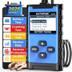 جهاز اختبار بطارية السيارة 12 فولت 24 فولت AUTOPHIX BAS100[الأسهل في القراءة] جهاز اختبار حمل بطارية السيارة 100-2000 CCA، نظام الشحن، جهاز اختبار المولد، محلل بطارية للسيارة، الشاحنة، الدراجة النارية، SUV ATV، القارب