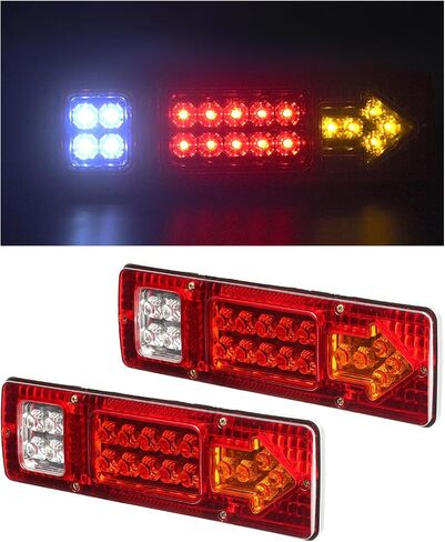 KAX 19 LED Trailer Tail Lights Red White Amber Side Marker Lights Integrated Turn Signal Running Lamp for ATV Truck RV 2PCS (12V) in Kuwait