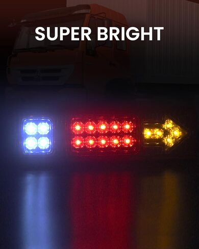 KAX 19 LED Trailer Tail Lights Red White Amber Side Marker Lights Integrated Turn Signal Running Lamp for ATV Truck RV 2PCS (12V) in Kuwait