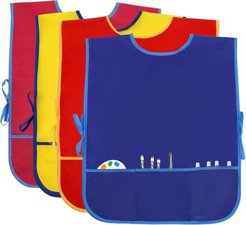 BAHABY 4 Pieces Kids Art Smock Kids Apron Waterproof Painting Aprons with Pockets Art Smocks for Kids 3-8 Years, 4 Colors in Kuwait