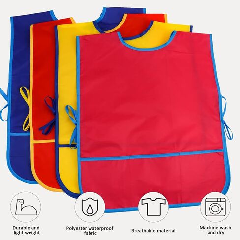 BAHABY 4 Pieces Kids Art Smock Kids Apron Waterproof Painting Aprons with Pockets Art Smocks for Kids 3-8 Years, 4 Colors in Kuwait