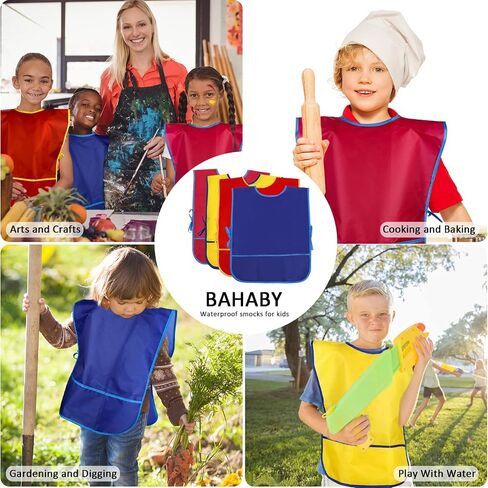 BAHABY 4 Pieces Kids Art Smock Kids Apron Waterproof Painting Aprons with Pockets Art Smocks for Kids 3-8 Years, 4 Colors in Kuwait