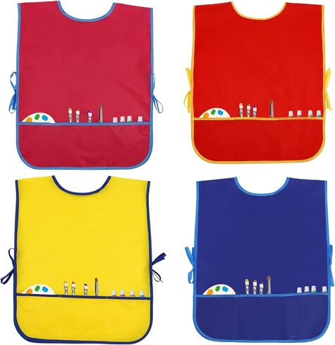 BAHABY 4 Pieces Kids Art Smock Kids Apron Waterproof Painting Aprons with Pockets Art Smocks for Kids 3-8 Years, 4 Colors in Kuwait