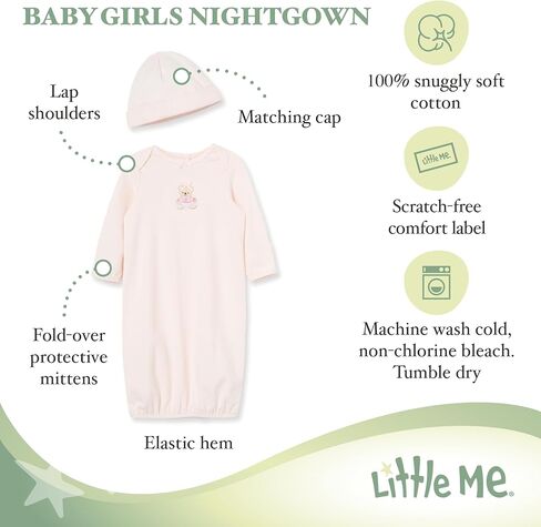 Little Me baby girls Hat Set infant and toddler nightgowns, White/Pink, 0-3 Months US in Saudi Arabia