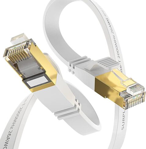 Cat8 Ethernet Cable 10FT-White-40Gbps Solid Conductor & Shielded & Ground Wire Internet Network Flat Cord,Gold-Plated RJ45 Cat 8 LAN Line with Cable-Tie for PS5,Xbox,Hub,Router,PC,NAS,CAT7 in Saudi Arabia