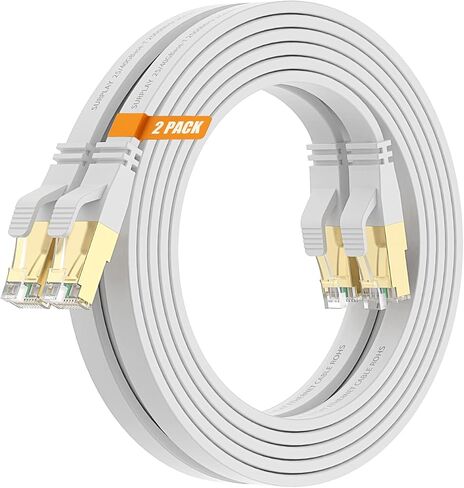 Cat8 Ethernet Cable 10FT-White-40Gbps Solid Conductor & Shielded & Ground Wire Internet Network Flat Cord,Gold-Plated RJ45 Cat 8 LAN Line with Cable-Tie for PS5,Xbox,Hub,Router,PC,NAS,CAT7 in Saudi Arabia