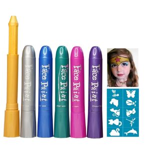 16 Pieces Metallic Face Paint & Stencils, SayingArt Face Painting Kit For Kids, Electric Body Glitter Painting Water Reactive Twistable Pens For Eyeblack Halloween SFX Rave Temporary Tattoo