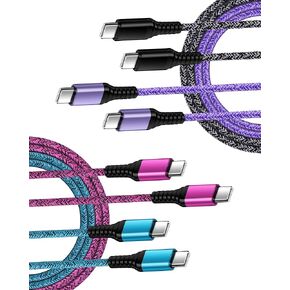 كابل شاحن USB C 6FT/4Pack 3A USB Type C كابل شحن سريع لهاتف iPhone 15 Samsung Galaxy A14 5G A24 A54 A23 A13 S23 S22 S21 S20، Google Pixel 7 Pro 7a 6 6a سلك USBC Android طويل للسيارة in Kuwait