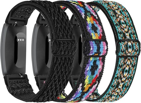 FTYQUEE Braided Stretchy Adjustable Straps Compatible for Fitbit Inspire 3/Inspire 2/Inspire HR/Inspire/Ace 3/Ace 2 for Women Men,Sport Elastic Nylon Cloth Wristbands for Fitbit Inspire 3/2(Black+Black White) in Kuwait