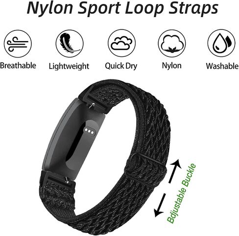 FTYQUEE Braided Stretchy Adjustable Straps Compatible for Fitbit Inspire 3/Inspire 2/Inspire HR/Inspire/Ace 3/Ace 2 for Women Men,Sport Elastic Nylon Cloth Wristbands for Fitbit Inspire 3/2(Black+Black White) in Kuwait