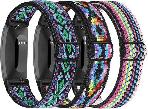 FTYQUEE Braided Stretchy Adjustable Straps Compatible for Fitbit Inspire 3/Inspire 2/Inspire HR/Inspire/Ace 3/Ace 2 for Women Men,Sport Elastic Nylon Cloth Wristbands for Fitbit Inspire 3/2(Black+Black White) in Kuwait