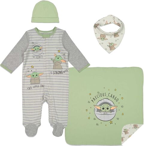 STAR WARS Mandalorian The Child Layette Gift Set Footies Blanket Bib Hat in Saudi Arabia