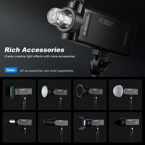 غودوكس AD200Pro AD200 Pro 200Ws 2.4G TTL 1/8000 HSS فلاش فلاش سبيدلايت أحادي الضوء مع شبكة BD-07 باب الحظيرة هوني كومب 4 الوان وعاكس قياسي AD-S2 (نسخة مطورة AD200) in Saudi Arabia