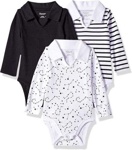 Hanes Ultimate Baby Flexy 3 Pack Long Sleeve Polo Bodysuits, Pink/Grey, 18-24 Months in Saudi Arabia