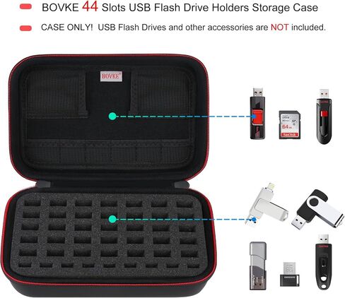 BOVKE Flash Drive Case USB Case Holder Hard Drive Case Electronic Organizer SD Card Memory Storage Case Compatible With Sandisk, Samsung Thumb Drives, Extra Pocket for Power Bank, Charger Cable, Black in Saudi Arabia