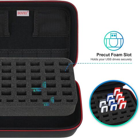 BOVKE Flash Drive Case USB Case Holder Hard Drive Case Electronic Organizer SD Card Memory Storage Case Compatible With Sandisk, Samsung Thumb Drives, Extra Pocket for Power Bank, Charger Cable, Black in Saudi Arabia