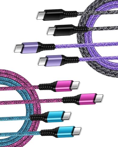 كابل شاحن USB C 6FT/4Pack 3A USB Type C كابل شحن سريع لهاتف iPhone 15 Samsung Galaxy A14 5G A24 A54 A23 A13 S23 S22 S21 S20، Google Pixel 7 Pro 7a 6 6a سلك USBC Android طويل للسيارة in Kuwait