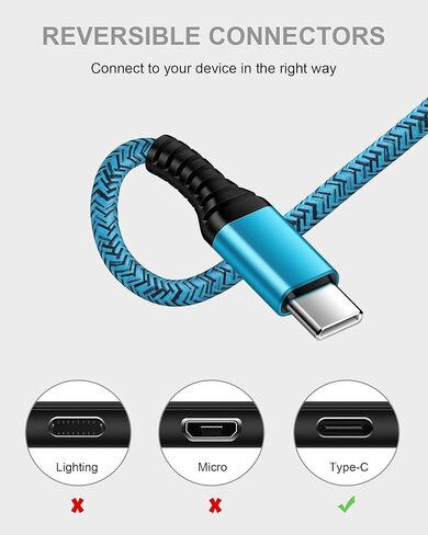 كابل شاحن USB C 6FT/4Pack 3A USB Type C كابل شحن سريع لهاتف iPhone 15 Samsung Galaxy A14 5G A24 A54 A23 A13 S23 S22 S21 S20، Google Pixel 7 Pro 7a 6 6a سلك USBC Android طويل للسيارة in Kuwait