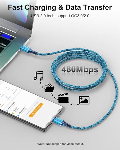 كابل شاحن USB C 6FT/4Pack 3A USB Type C كابل شحن سريع لهاتف iPhone 15 Samsung Galaxy A14 5G A24 A54 A23 A13 S23 S22 S21 S20، Google Pixel 7 Pro 7a 6 6a سلك USBC Android طويل للسيارة in Kuwait