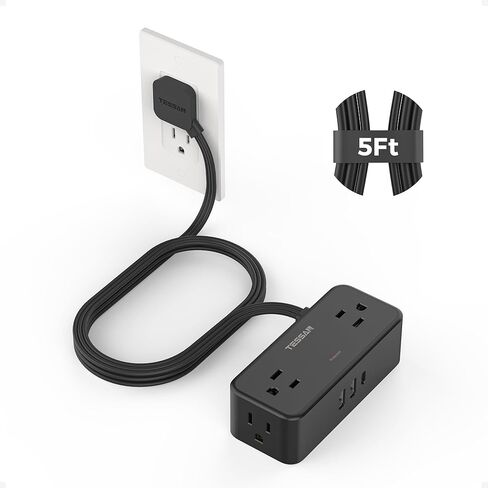 Surge Protector Power Strip, TESSAN Flat Plug Extension Cord 5FT with 4 Widely Spaced Outlets and 3 USB Charger Ports, 900 Joules Charging Station for Home, Office, Dorm Room, 2 Pack in Saudi Arabia