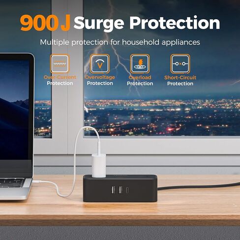 Surge Protector Power Strip, TESSAN Flat Plug Extension Cord 5FT with 4 Widely Spaced Outlets and 3 USB Charger Ports, 900 Joules Charging Station for Home, Office, Dorm Room, 2 Pack in Saudi Arabia