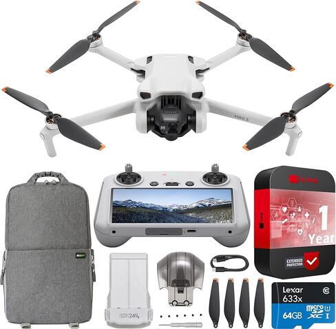كاميرا DJI Mini 3 Pro بدون طيار كوادكوبتر مع جهاز تحكم عن بعد ذكي RC CP.MA.00000492.02 مع فيديو 4K، صورة 48 ميجابكسل، حزمة حماية ممتدة مع حقيبة ظهر Deco Gear + سماعة رأس طيار FPV VR Viewer in Kuwait