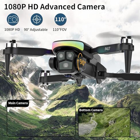 طائرة بدون طيار مع كاميرا FPV عالية الدقة 1080 بكسل، عدسة قابلة للتعديل 90 درجة، طائرة كوادكوبتر قابلة للطي RC مع تجنب عوائق الأشعة تحت الحمراء 360 درجة، وضع التدفق البصري للمبتدئين والكبار، بطاريتان in Kuwait