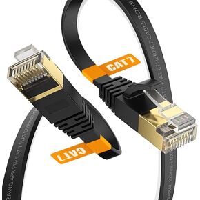 Surplay Cat7 5-Pack 1.5FT Ethernet Cable,Black-10Gbps Network Flat Patch Cord,Shielded & Ground Wire Ultra Slim Gold-Plated RJ45 Cat 7 LAN Line with Cable-Tie for Router,NAS,PC,CAT6A in Kuwait