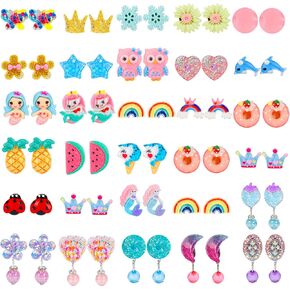 Hicdaw Kids Clip On Earrings, 30Pairs Clip On Earrings For Girls Play Earrings for Party Favor Kids Princess Play Jewelry in Saudi Arabia