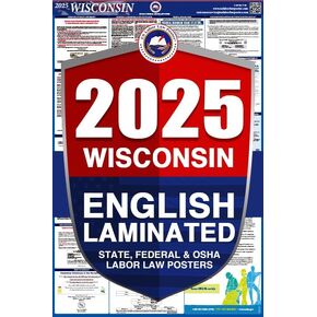 ملصق 2023 Wisconsin WI الكل في واحد للامتثال في مكان العمل وقانون العمل (الولاية الفيدرالية وإدارة السلامة والصحة المهنية) مغلف باللغة الإنجليزية in Kuwait