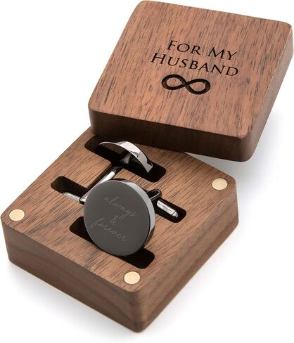 MUUJEE To My Groom Cufflinks with Engraved Wood Gift Box - Gun Metal Cufflinks for Men Cuff Links Wedding Gift for Groom in Kuwait