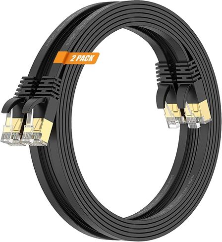 Surplay Cat7 5-Pack 1.5FT Ethernet Cable,Black-10Gbps Network Flat Patch Cord,Shielded & Ground Wire Ultra Slim Gold-Plated RJ45 Cat 7 LAN Line with Cable-Tie for Router,NAS,PC,CAT6A in Kuwait