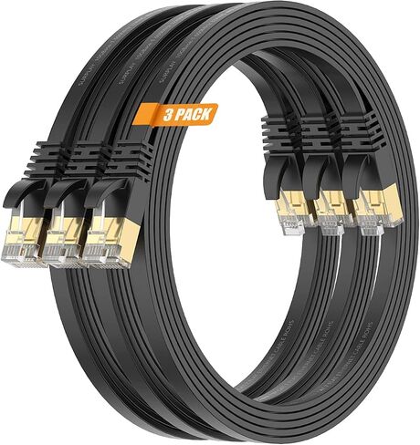 Surplay Cat7 5-Pack 1.5FT Ethernet Cable,Black-10Gbps Network Flat Patch Cord,Shielded & Ground Wire Ultra Slim Gold-Plated RJ45 Cat 7 LAN Line with Cable-Tie for Router,NAS,PC,CAT6A in Saudi Arabia