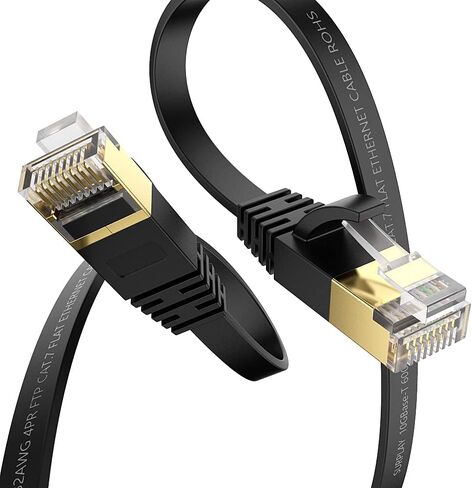 Surplay Cat7 5-Pack 1.5FT Ethernet Cable,Black-10Gbps Network Flat Patch Cord,Shielded & Ground Wire Ultra Slim Gold-Plated RJ45 Cat 7 LAN Line with Cable-Tie for Router,NAS,PC,CAT6A in Saudi Arabia