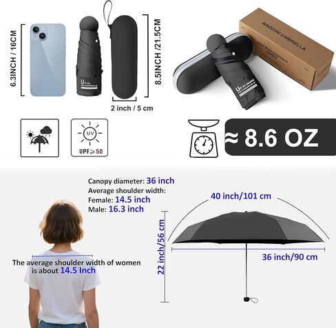 BAODINI Travel Mini Umbrella for Purse With Case-Small Compact UV Umbrella Protection Sun-Lightweight Tiny Pocket Umbrella with Case for Women, Girls in Saudi Arabia
