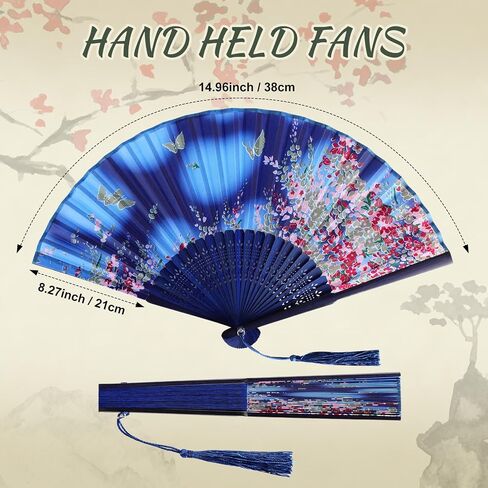 Zonon Handheld Floral Folding Fans Hand Held Fans Silk Bamboo Fans with Tassel Women's Hollowed Bamboo Hand Holding Fans for Women and Men (Pink, Purple, 2 Sky Blue) in Kuwait