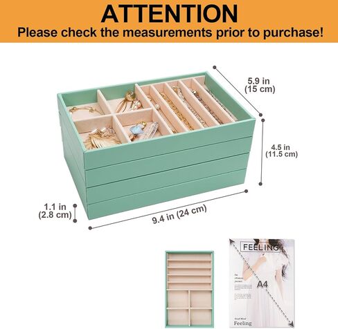 ProCase Set of 4 Stackable Jewelry Organizer Trays for Drawers, Jewelry Drawer Inserts Container Display Case Storage for Earring Necklace Rings Bracelet with Removable Dividers -Grey in Kuwait