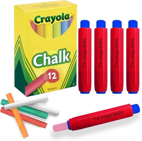 Chalk - 12 Pack Chalkboard Chalk With 4 Chalk Holder - 12 Colored Chalk, Non Toxic Chalk for Chalkboard, Thin Kids Chalk Great for School, Office, Kids and Teacher Use in Saudi Arabia