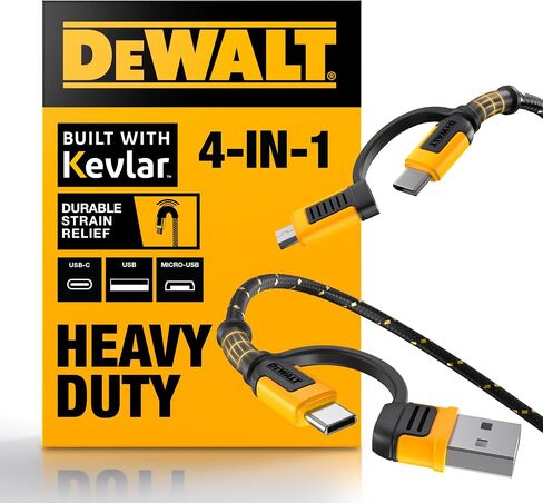 DEWALT 4-in-1 Charging Cable - Reinforced Braided USB C to Multi Charging Cable - USB C Multi Cable - USB C and Micro USB Cable 2-in-1 - Dual USB C Cable for All Android Devices - 6 ft in Kuwait