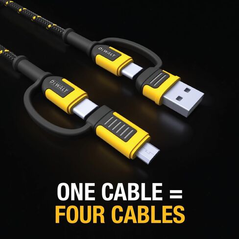 DEWALT 4-in-1 Charging Cable - Reinforced Braided USB C to Multi Charging Cable - USB C Multi Cable - USB C and Micro USB Cable 2-in-1 - Dual USB C Cable for All Android Devices - 6 ft in Kuwait