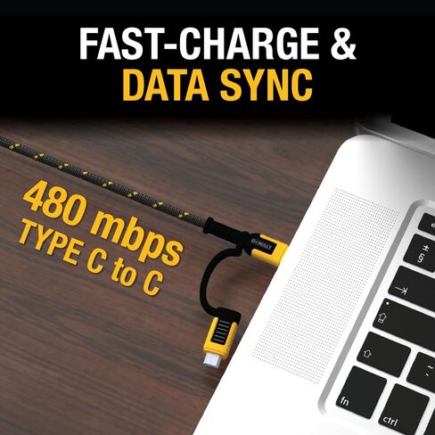 DEWALT 4-in-1 Charging Cable - Reinforced Braided USB C to Multi Charging Cable - USB C Multi Cable - USB C and Micro USB Cable 2-in-1 - Dual USB C Cable for All Android Devices - 6 ft in Kuwait
