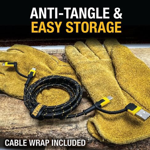 DEWALT 4-in-1 Charging Cable - Reinforced Braided USB C to Multi Charging Cable - USB C Multi Cable - USB C and Micro USB Cable 2-in-1 - Dual USB C Cable for All Android Devices - 6 ft in Kuwait