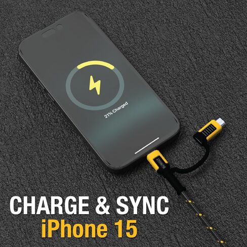 DEWALT 4-in-1 Charging Cable - Reinforced Braided USB C to Multi Charging Cable - USB C Multi Cable - USB C and Micro USB Cable 2-in-1 - Dual USB C Cable for All Android Devices - 6 ft in Kuwait