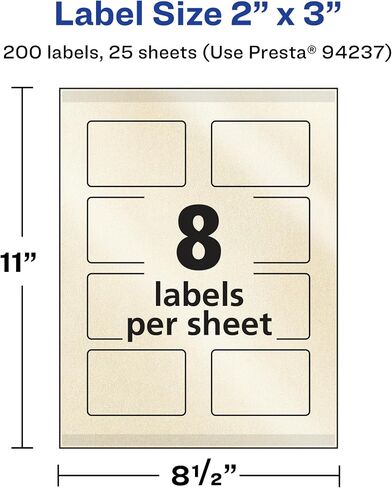 Avery Pearlized Ivory Rectangle Labels with Sure Feed Technology, Print-to-The-Edge, 2" x 3", 80 Pearlized Ivory Labels, Laser/Inkjet Printable Labels in Kuwait