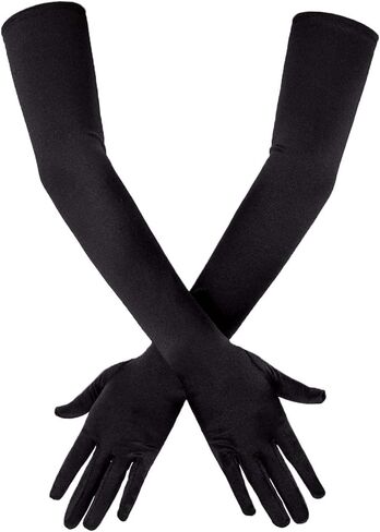 SAVITA Long Black Elbow Satin Gloves 21 inch Stretchy 1920s Opera Gloves Evening Party Dance Gloves for Women in Saudi Arabia